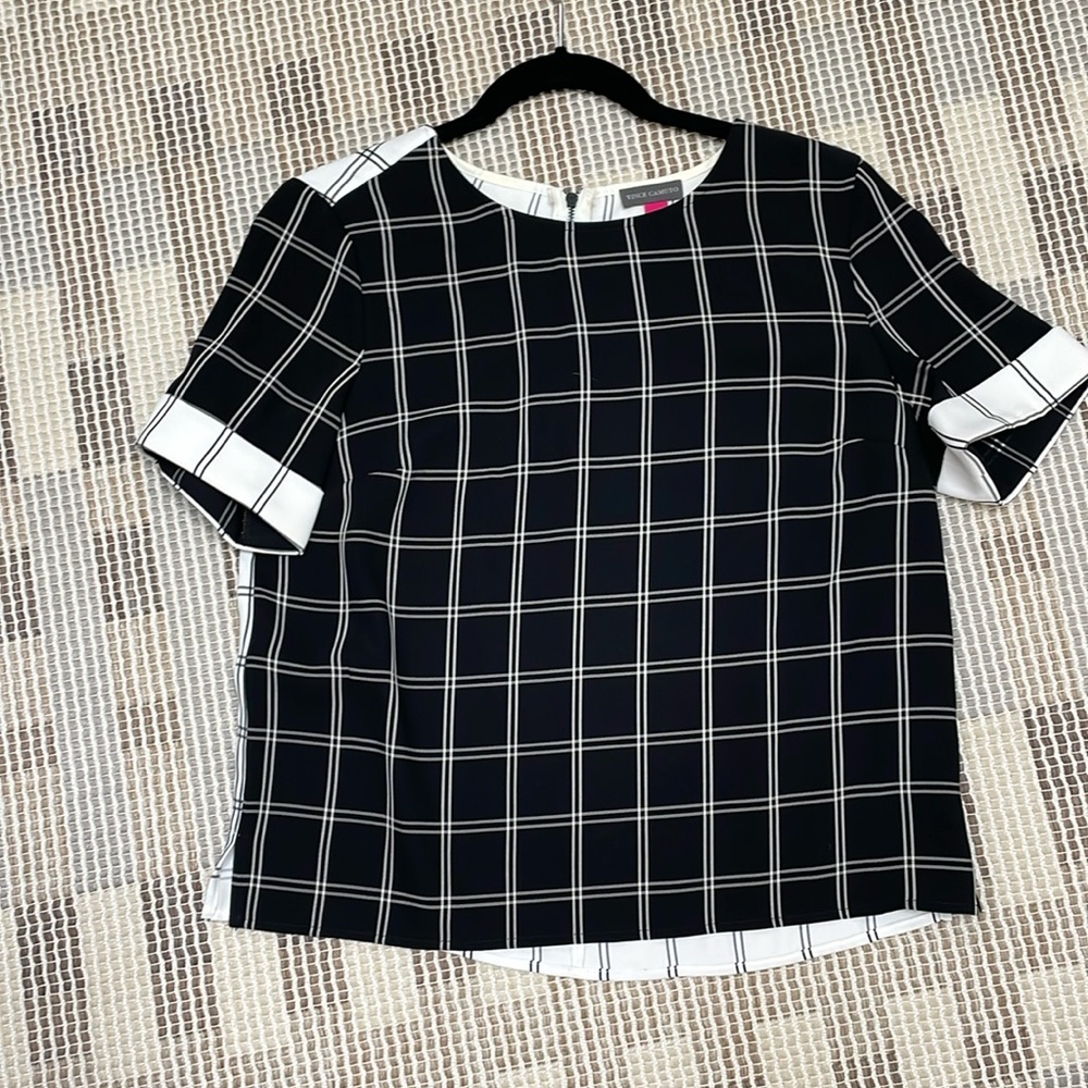 Vince Camuto black and white plaid top